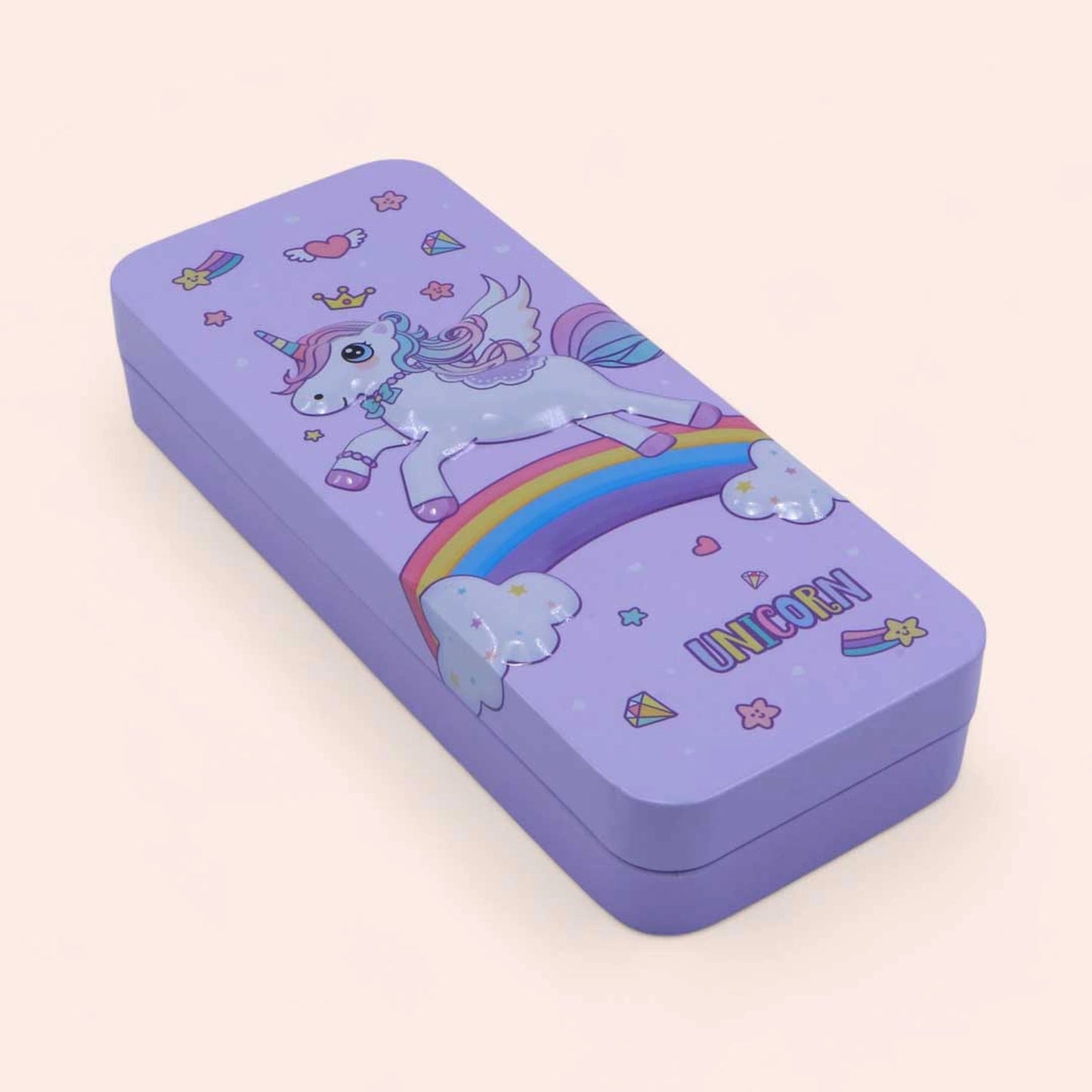 Unicorn School Essential Combo ( Push Lock Folder +Pencil Box + 4 Pen Pencils + Set of Erasers + Bookmark + Spiral Diary)