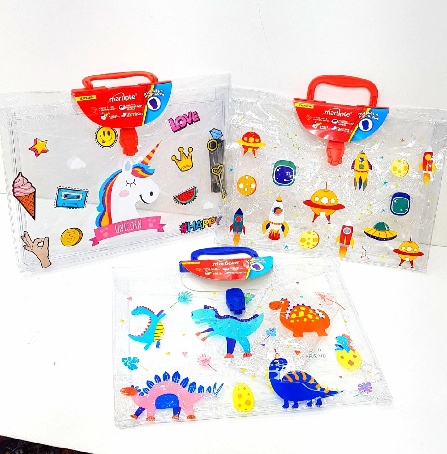 Unicorn School Essential Combo ( Push Lock Folder +Pencil Box + 4 Pen Pencils + Set of Erasers + Bookmark + Spiral Diary)