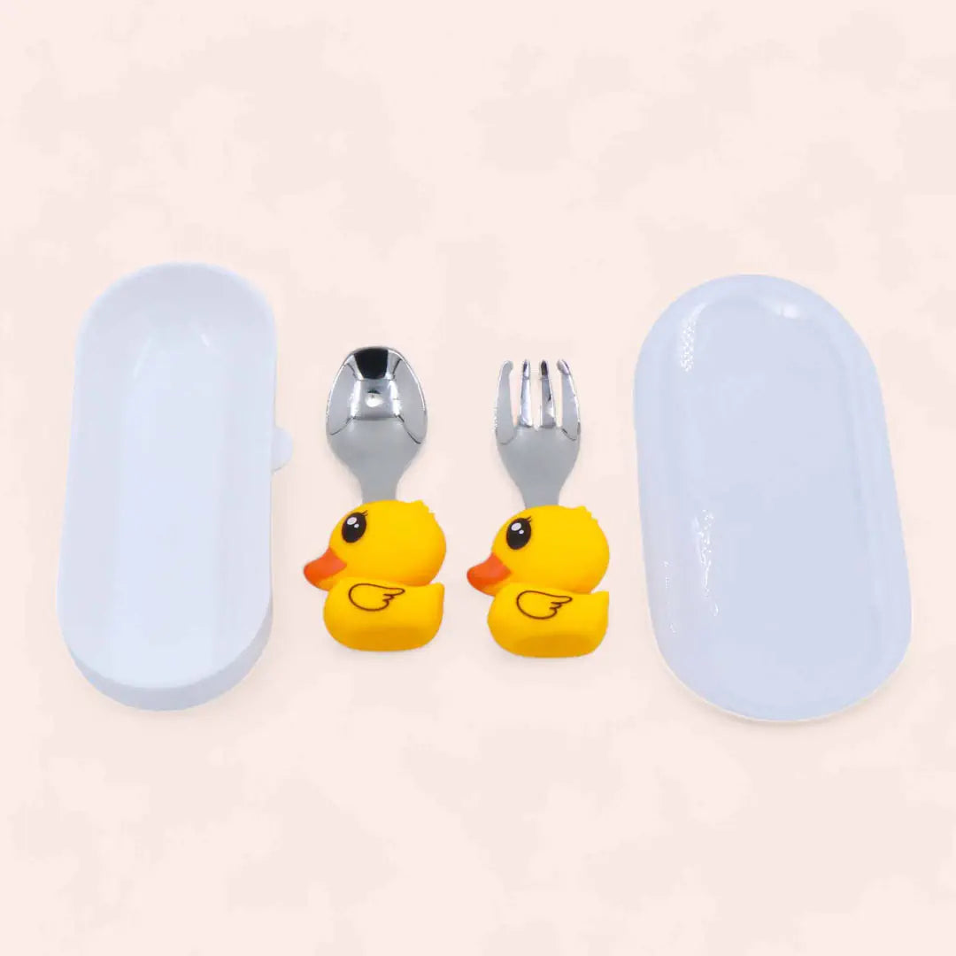 Duck Steel Cutlery Set with Case (Spoon & Fork) - Kids' Fun Mealtime Utensils